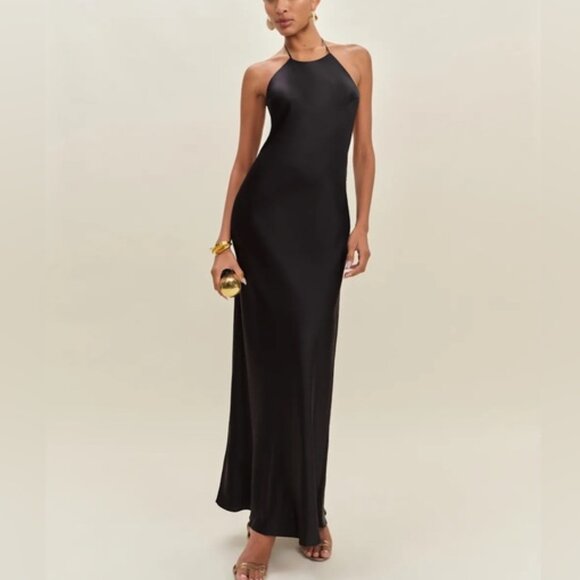 NEW Reformation Jeany Silk Long Dress Backless Formal Wedding BlackSize XS